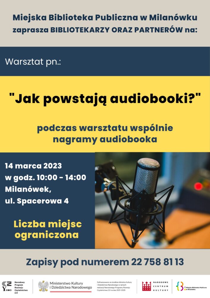 Biblioteka w Milanówku zaprasza bibliotekarzy oraz partnerów na warsztat "Jak powstają audiobooki?"